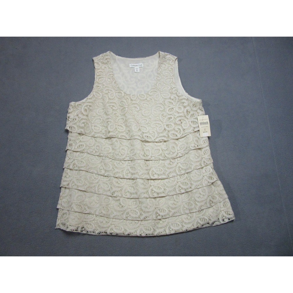 Coldwater Creek Tank Top Womens Medium Ivory NWT Tiered Lace Scoop Neck Shell